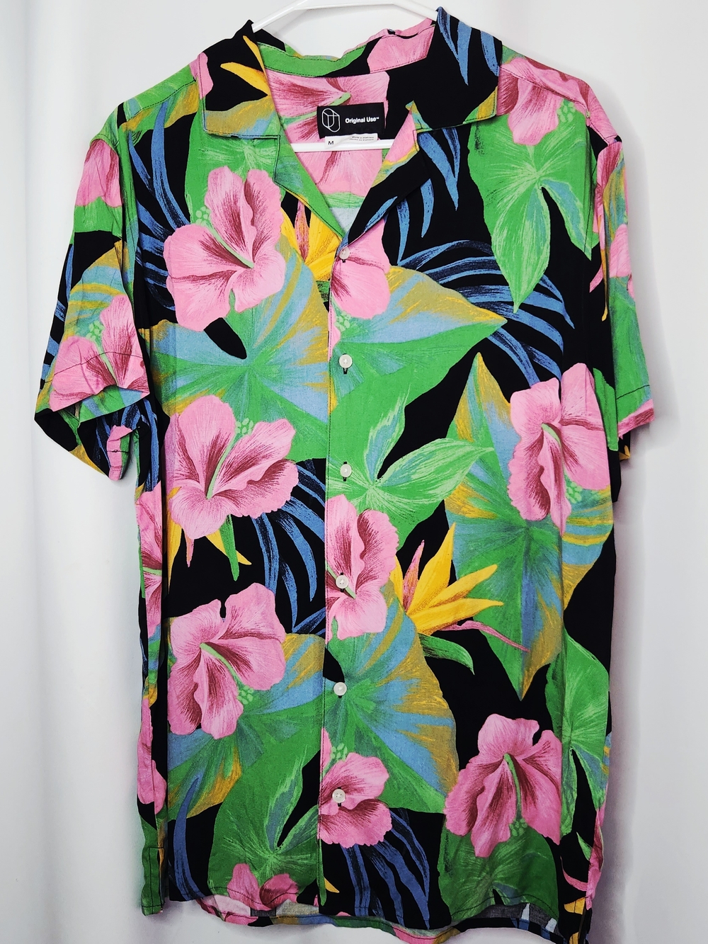 Original Use Tropical Floral Button-Down Shirt - Pink, Green & Black